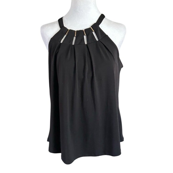 Jennifer Lopez Black Sleeveless Top High Neck,‎ Pleated Sz M - Picture 1 of 5